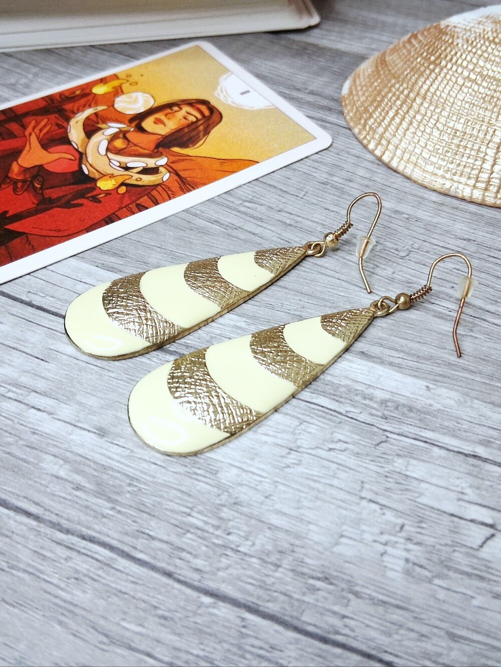 Brass & Enamel Teardrop Dangle Earrings